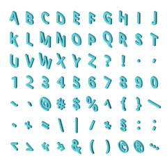 Isometric font alphabet isolated on the background. Isometric abc. Letters, numbers and symbols. Three-Dimensional stock typography for headlines, posters etc