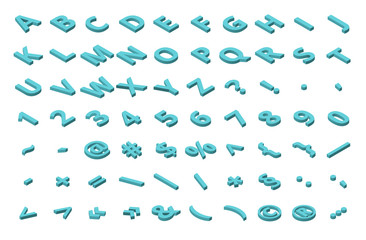Isometric font alphabet isolated on the background. Isometric abc. Letters, numbers and symbols. Three-Dimensional stock typography for headlines, posters etc