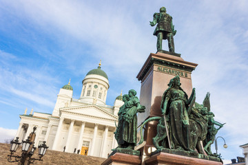 Fototapeta na wymiar Monument to Alexander II of Russia, The Liberator, sculpted by Walter Runeberg, at the Senate Square in Helsinki, the capital of Finland