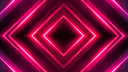 Dark abstract futuristic background. Neon lines, glow. Neon lines, shapes. Pink and blue glow. 