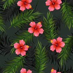 Tuinposter Bright tropical seamless pattern with jungle plants. Exotic background with tropical leaves. Vector © stonepic