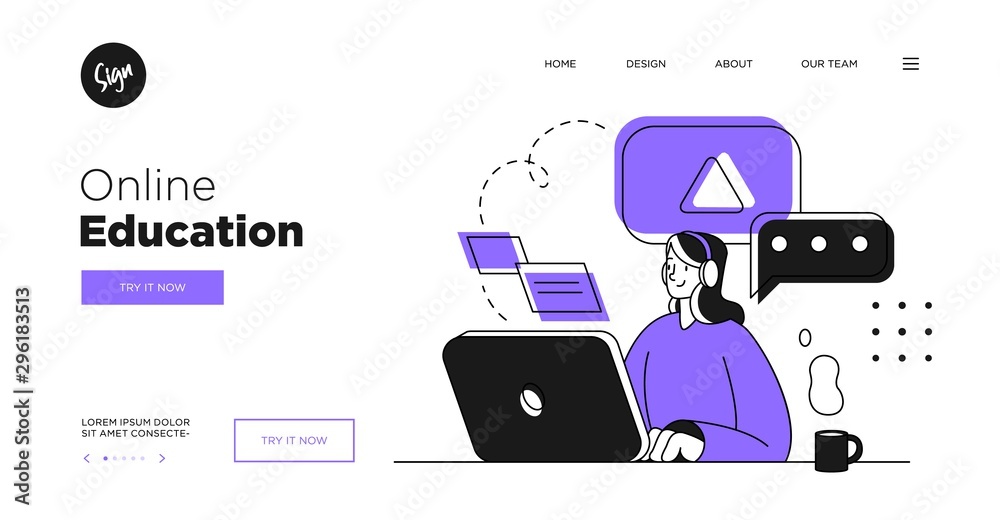 Wall mural presentation slide template or landing page website design. business concept illustrations. modern f
