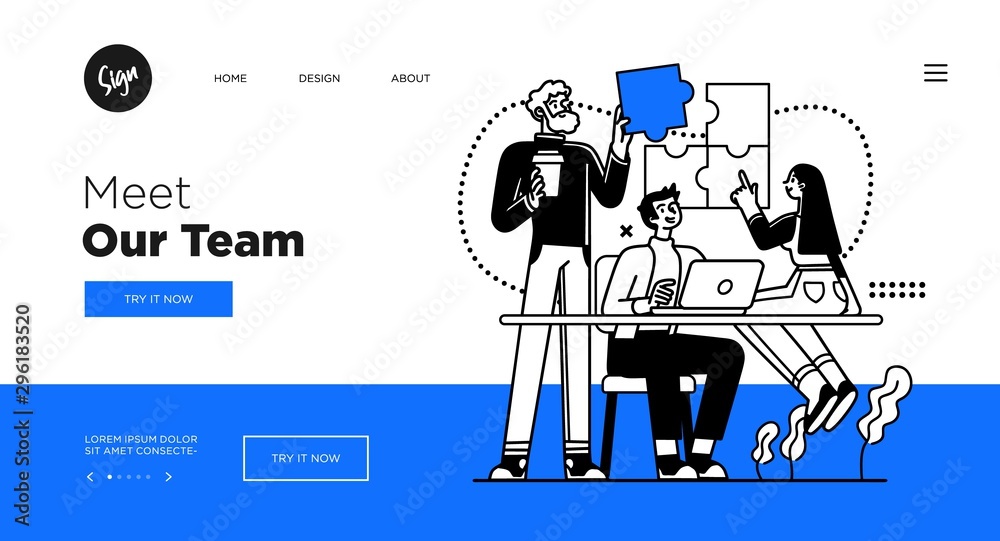 Wall mural presentation slide template or landing page website design. business concept illustrations. modern f