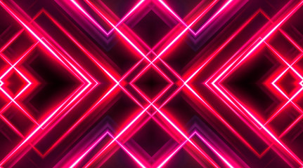 Dark abstract futuristic background. Neon lines, glow. Neon lines, shapes. Pink and blue glow. 