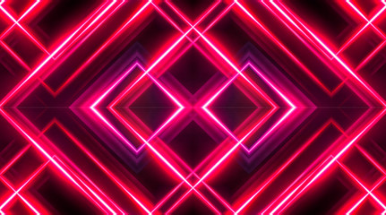 Dark abstract futuristic background. Neon lines, glow. Neon lines, shapes. Pink and blue glow. 