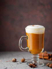 Autumn pumpkin coffee cinnamon latte. homemade