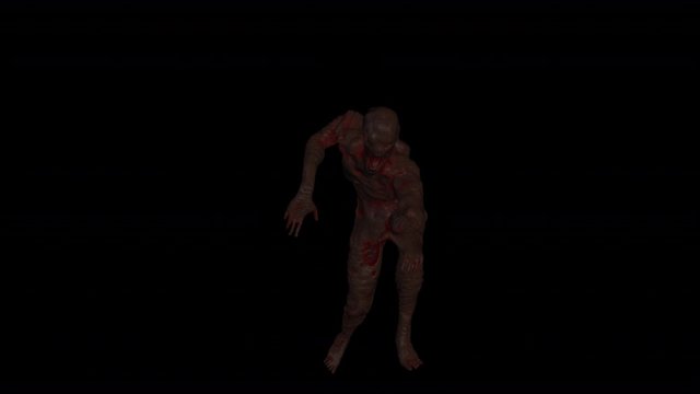 Creepy seamless animation of horror zombie creature walking. Halloween background of a monster character isolated with alpha channel