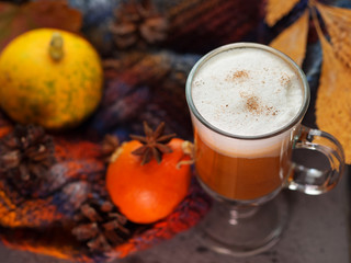 Autumn pumpkin coffee cinnamon latte. homemade