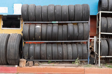 car tires of different sizes on the street