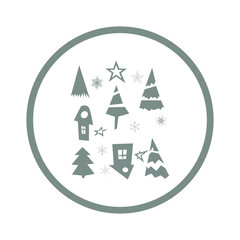 Obraz premium Christmas postcard with New Year Tree, Snow and Stars. Happy Winter Holiday Wallpaper with Nature Decor elements. Fir Tree branch and snowflakes tiled background design.