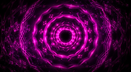 Dark abstract futuristic background. Neon lines, glow. Neon lines, shapes. Pink and blue glow. 