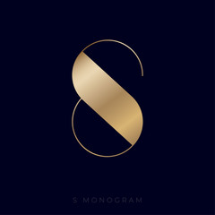 S 8 monogram. S letter and number 8 logo. Gold monogram isolated, on dark background.