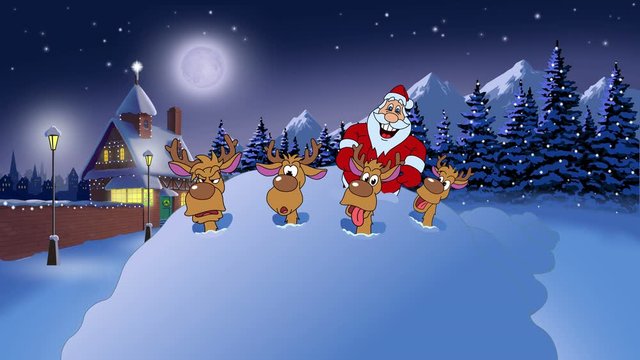 Animated Santa Claus in snowdrift.  Original 4K and 25 fps