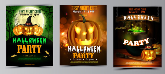 Halloween party flyer set vector