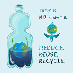 Vector conceptual ecological illustration of planet Earth that drowning in the plastic bottle.