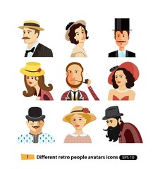 Avatars Retro people vector cartoon isolated