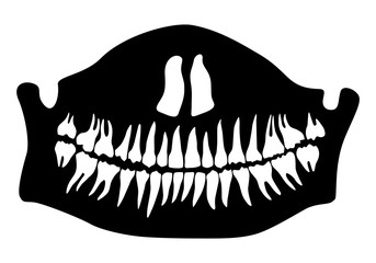 Halloween Half death mask with lower jaw and teeth. Vector illustration