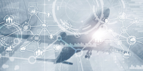 Fototapeta premium Futuristic in Industry business virtual diagram. Buying Communication concept