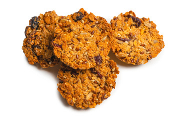 Granola cookies isolated on white background.