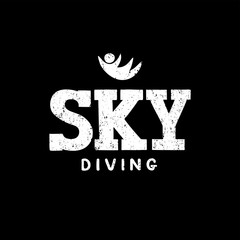 Skydiving, bodyflying hand drawn lettering logo, emblem with silhouette of person.