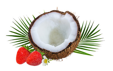 coconuts and strawberry isolated on the white background