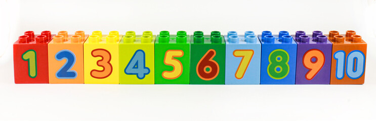 Bright and colorful numbers in order from 1 to 10 shown on the designer. training children in counting.