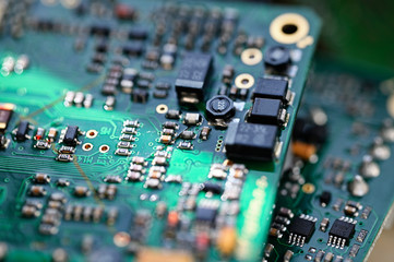 Electronic components on printed circuit board.