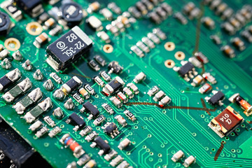 Obraz premium Electronic components on printed circuit board.
