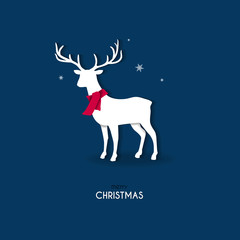 Christmas greeting card with isolated reindeer on blue background