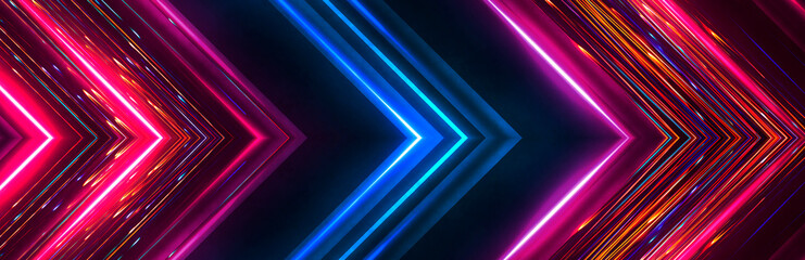 Dark abstract futuristic background. Neon lines, glow. Neon lines, shapes. Pink and blue glow. 