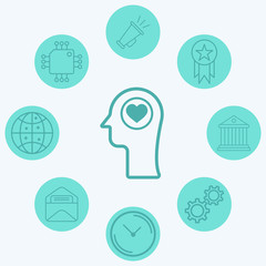 Head with heart vector icon sign symbol