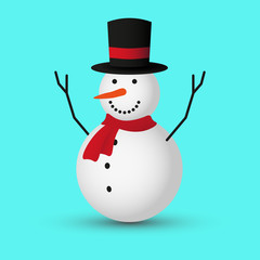 Cheerful cute snowman in a hat. Vector drawing. Isolated object on a white background. Isolate.