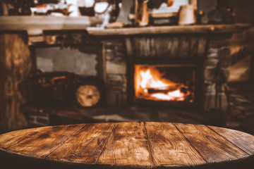 desk of free space and christmas fireplace 