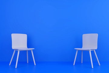 Two blue chair in blue color living room. Minimal style concept. pastel color style.