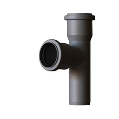 Plastic sewer pipe grey on white background, isolated. 3D rendering of excellent quality in high resolution. It can be enlarged and used as a background or texture.