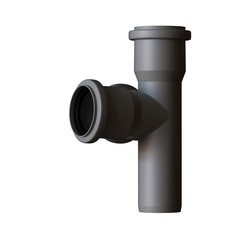 Plastic sewer pipe grey on white background, isolated. 3D rendering of excellent quality in high resolution. It can be enlarged and used as a background or texture.
