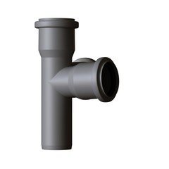 Plastic sewer pipe grey on white background, isolated. 3D rendering of excellent quality in high resolution. It can be enlarged and used as a background or texture.