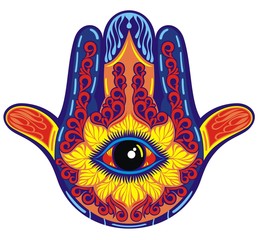 Illustration of a hamsa hand symbol. Hand of Fatima 
