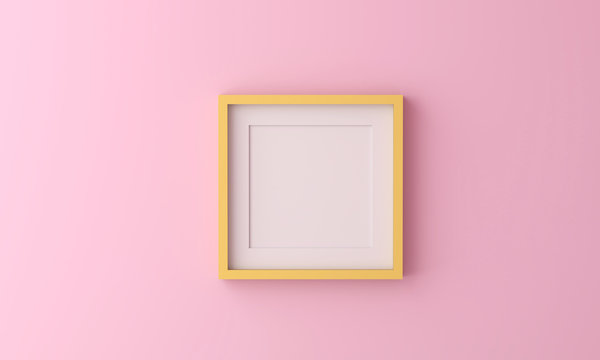 yellow picture frame for insert text or image inside on pastel pink color.