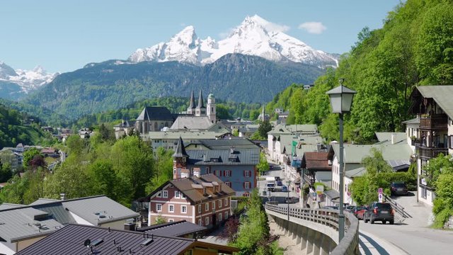 Town of Berchtesgaden with Watzmann in spring, Bavaria, Germany