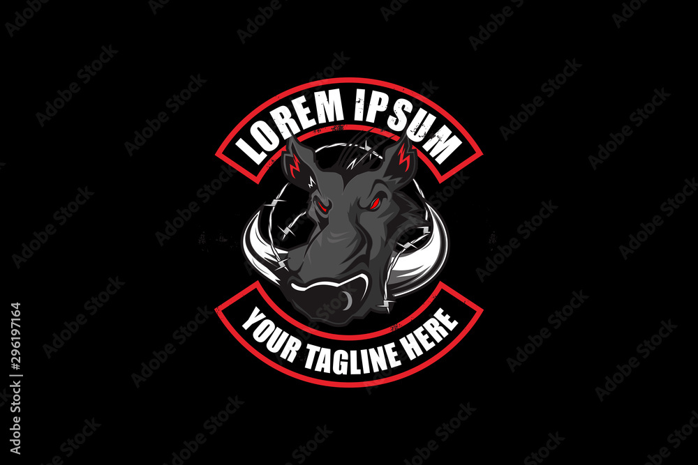 Wall mural wild boar hunting club logo badge vector template