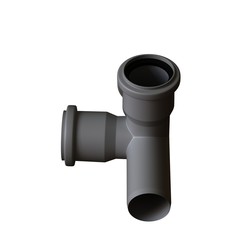 Plastic sewer pipe grey on white background, isolated. 3D rendering of excellent quality in high resolution. It can be enlarged and used as a background or texture.