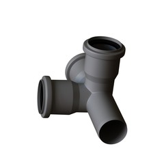 Plastic sewer pipe grey on white background, isolated. 3D rendering of excellent quality in high resolution. It can be enlarged and used as a background or texture.