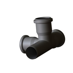 Plastic sewer pipe grey on white background, isolated. 3D rendering of excellent quality in high resolution. It can be enlarged and used as a background or texture.