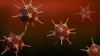 Virus cells of the adenovirus family in icosahedral shape - 3d illustration
