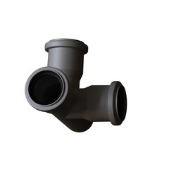 Plastic sewer pipe grey on white background, isolated. 3D rendering of excellent quality in high resolution. It can be enlarged and used as a background or texture.