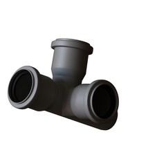 Plastic sewer pipe grey on white background, isolated. 3D rendering of excellent quality in high resolution. It can be enlarged and used as a background or texture.