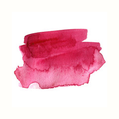 Ruby red rectangular watercolor stain. Scarlet right-angled shape. Hand drawn isolated element on white background