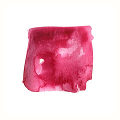 Ruby red rectangular watercolor stain. Scarlet right-angled shape. Hand drawn isolated element on white background