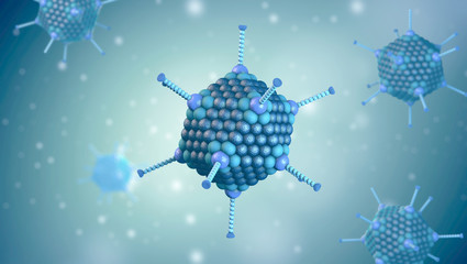 Virus cells of the adenovirus family in icosahedral shape - 3d illustration